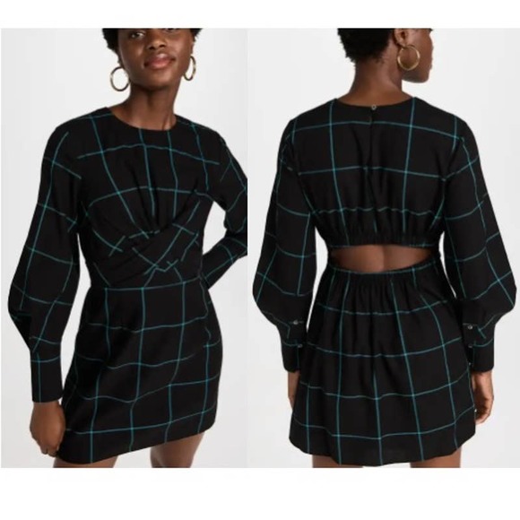 STAUD Dresses & Skirts - NEW Staud 100% Cotton Plaid Print Mini Crosshill Dress Black Windowpane Size 2